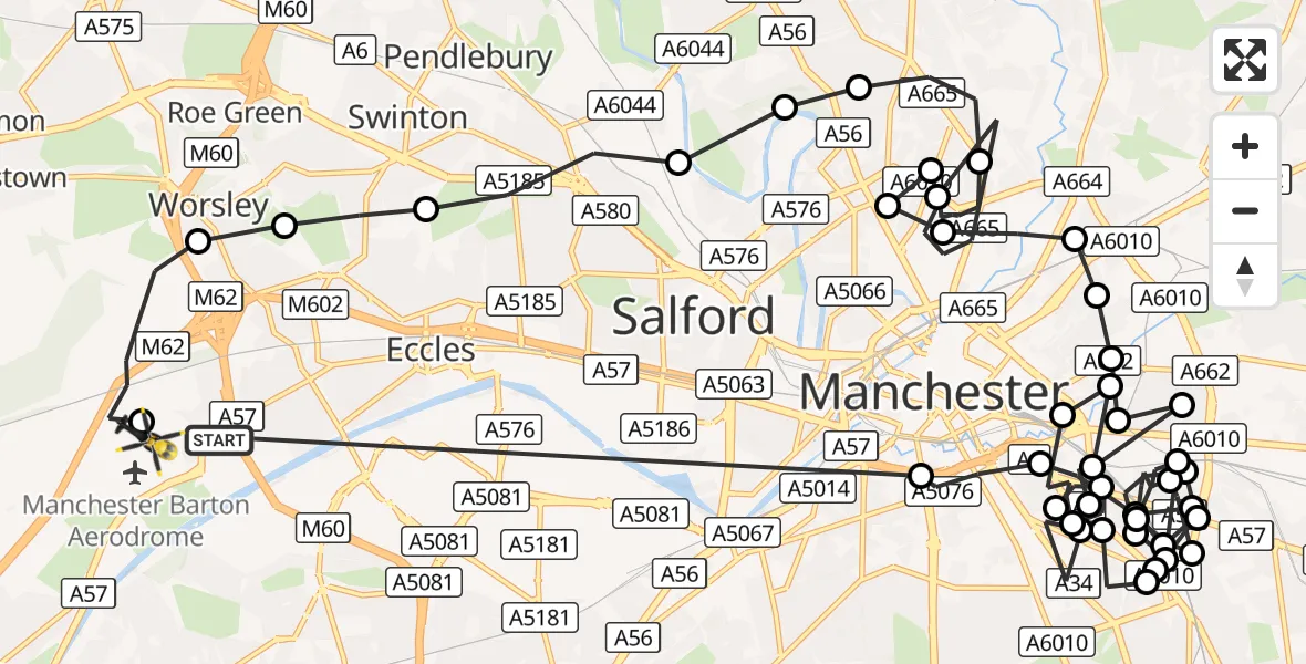 Flight route Police Helicopter Worsley - Irlam, 25 August 2026, 08:06