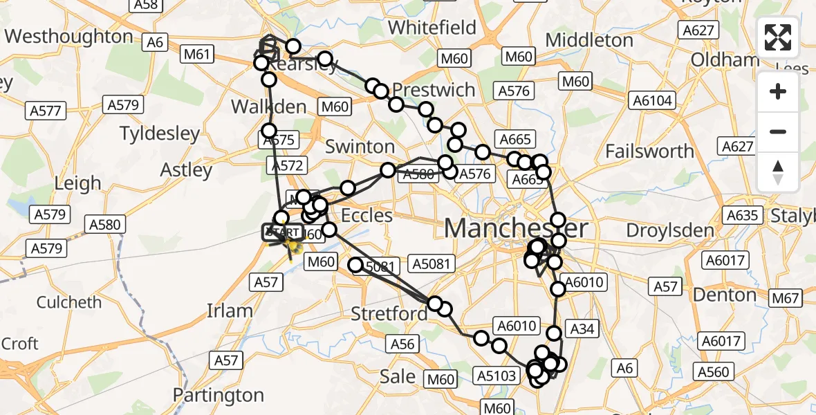 Flight route Police Helicopter Manchester Barton Aerodrome - Irlam, 25 August 2026, 08:44