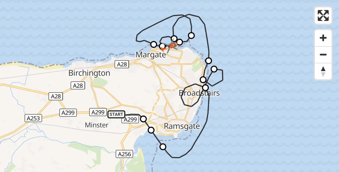 Flight route Coastguard Helicopter Manston Airport - Margate, 25 August 2026, 09:08