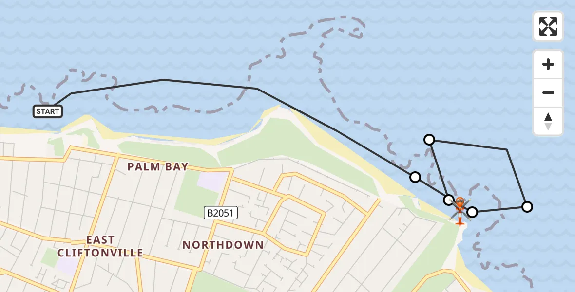 Flight route Coastguard Helicopter Margate - Broadstairs, 25 August 2026, 09:31