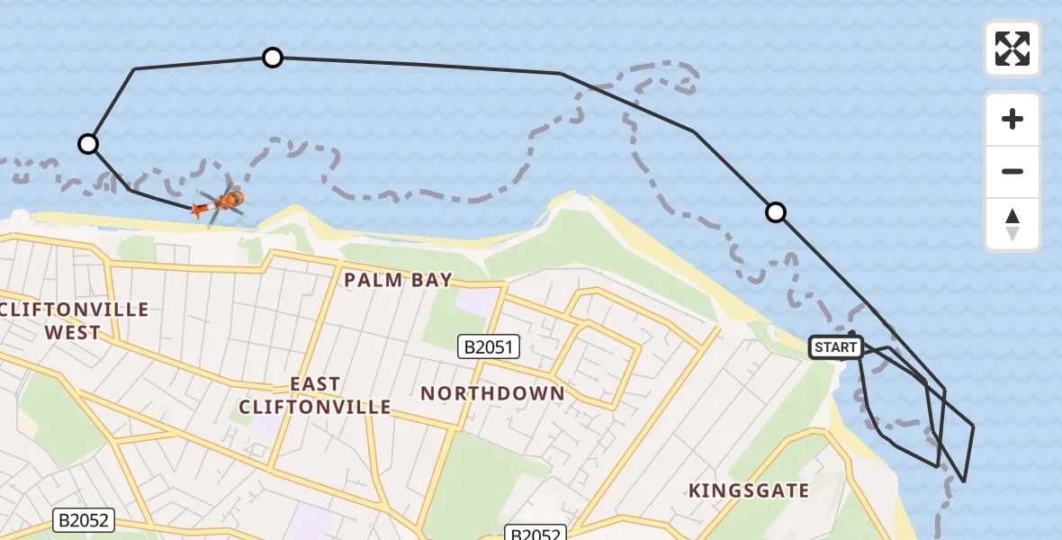 Flight route Coastguard Helicopter Broadstairs - Margate, 25 August 2026, 09:36