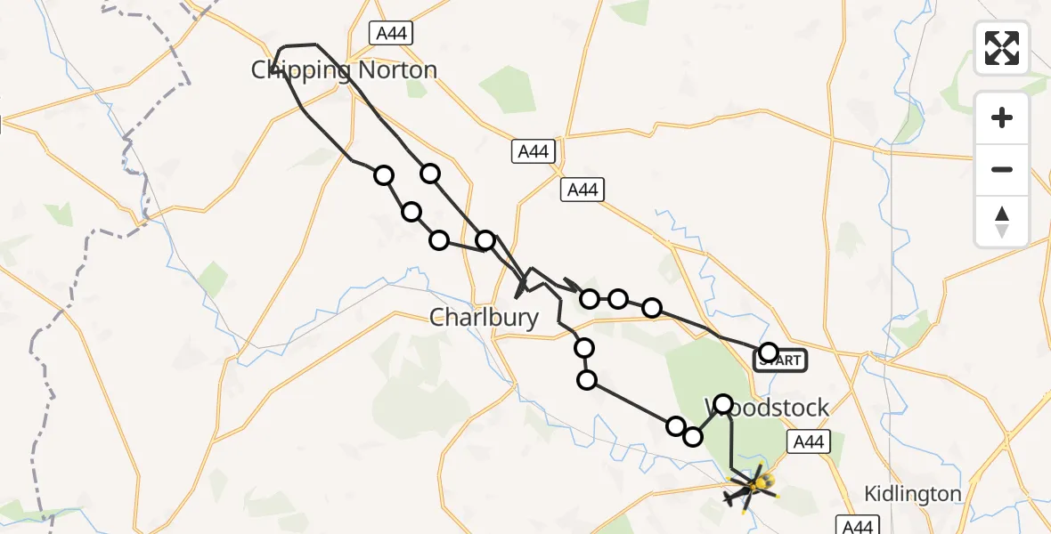 Flight route Police Helicopter Woodstock - West Oxfordshire, 25 August 2026, 10:11