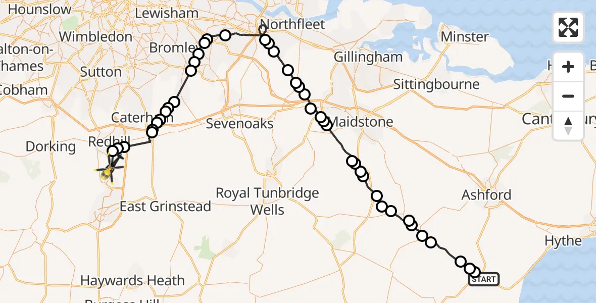 Flight route Police Helicopter Ivychurch - Salfords, 25 August 2026, 10:36