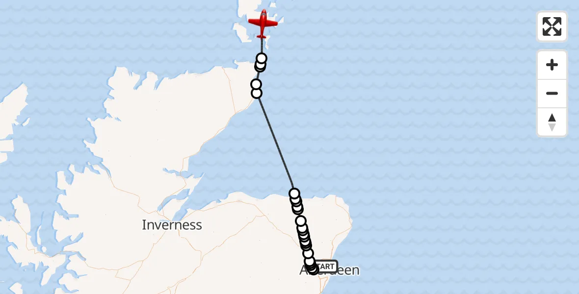 Flight route Air Ambulance Aircraft Bucksburn - North Atlantic Ocean, 25 August 2026, 11:00