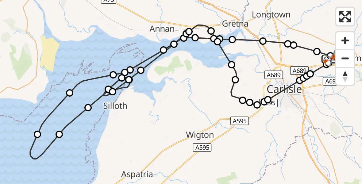 Flight route Coastguard Helicopter Carlisle Lake District Airport - Carlisle Lake District Airport, 25 August 2026, 11:41