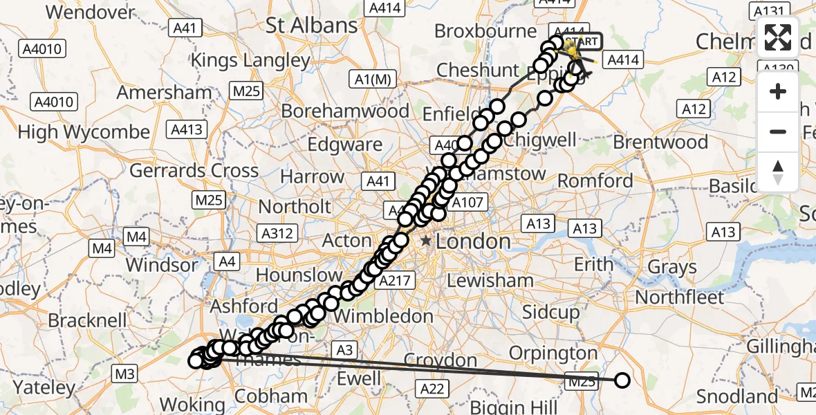 Flight route Police Helicopter North Weald Bassett - North Weald Airfield, 25 August 2026, 11:52