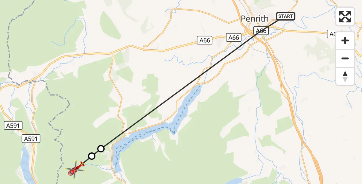 Flight route Air Ambulance Helicopter Penrith - Patterdale, 25 August 2026, 12:39