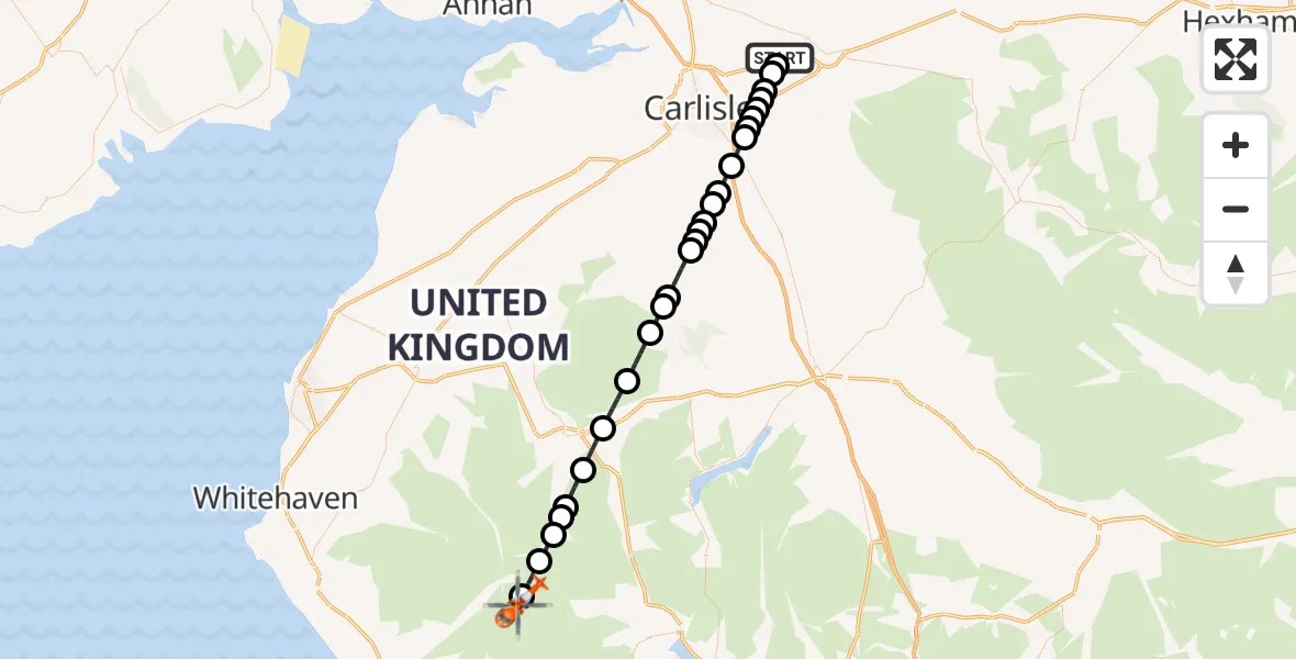 Flight route Coastguard Helicopter Carlisle Lake District Airport - Wasdale, 25 August 2026, 12:50