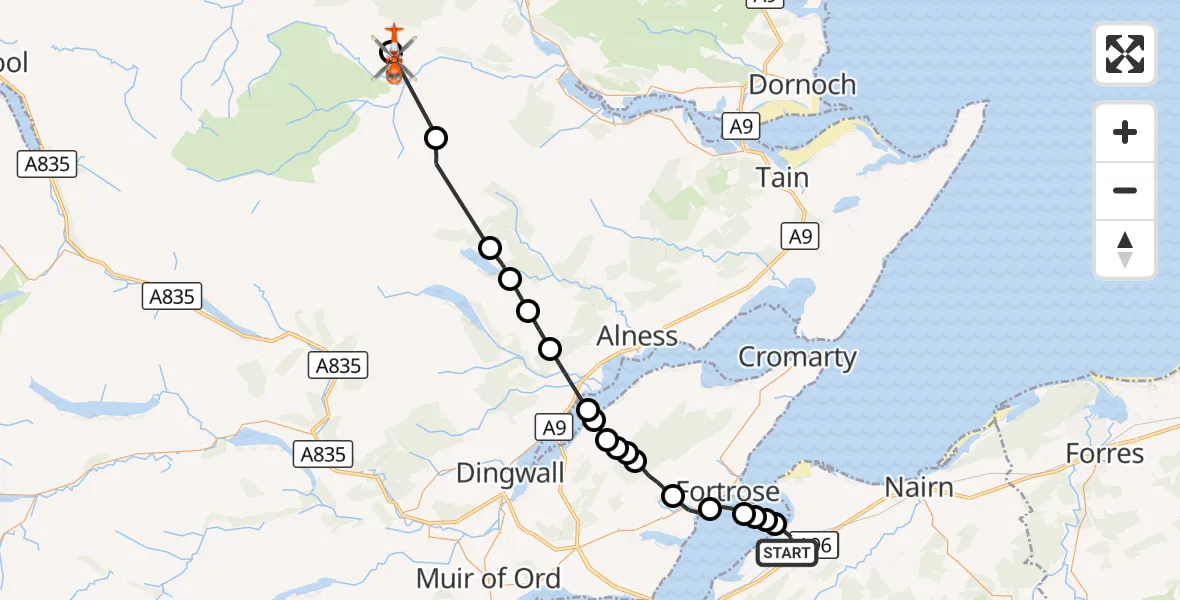 Flight route Coastguard Helicopter Inverness Airport - Croick, 25 August 2026, 13:19
