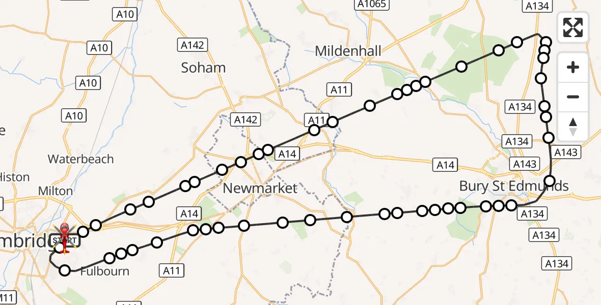 Flight route Air Ambulance Helicopter Cambridge City Airport - Cambridge City Airport, 25 August 2026, 14:49