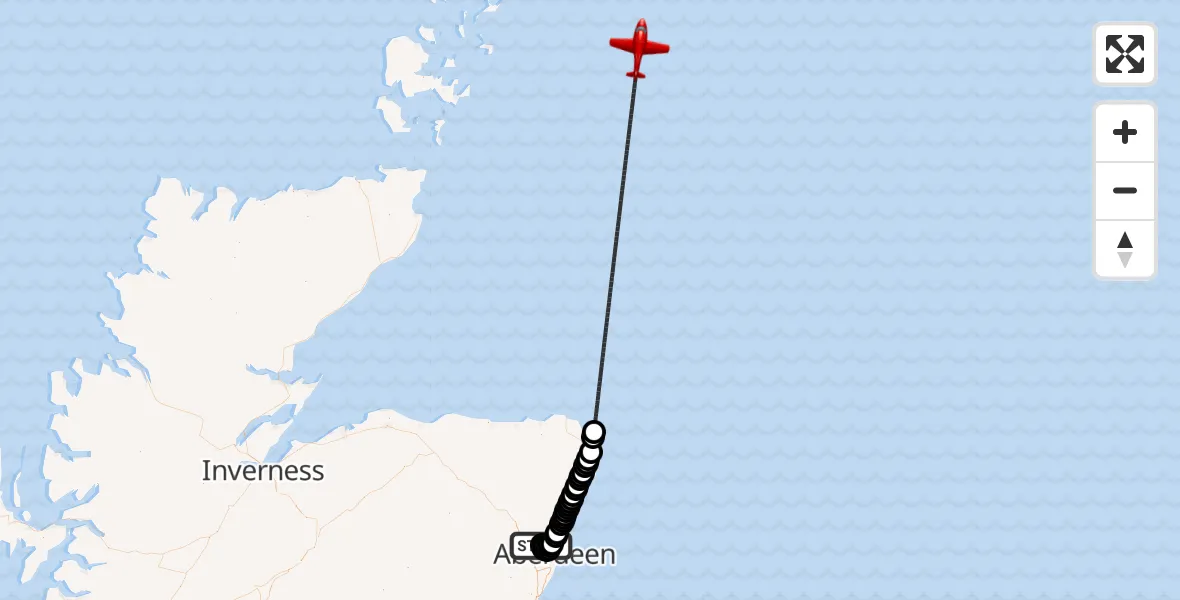 Flight route Air Ambulance Aircraft Aberdeen International Airport - North Sea, 25 August 2026, 15:31