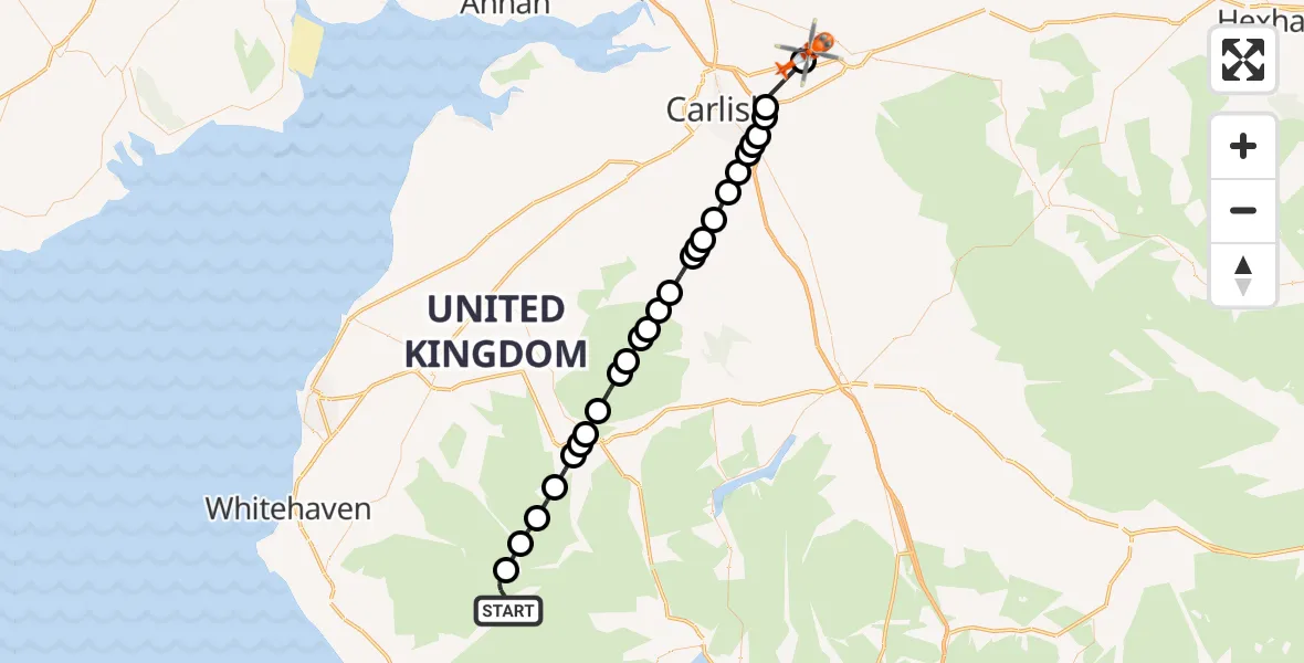 Flight route Coastguard Helicopter Wasdale - Carlisle Lake District Airport, 25 August 2026, 16:22