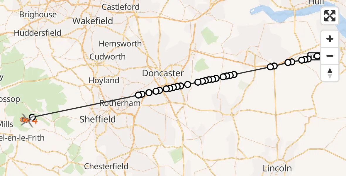 Flight route Coastguard Helicopter Humberside Airport - High Peak, 25 August 2026, 16:46