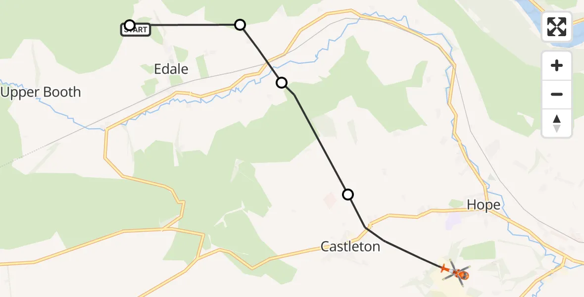Flight route Coastguard Helicopter Edale - Castleton, 25 August 2026, 17:24