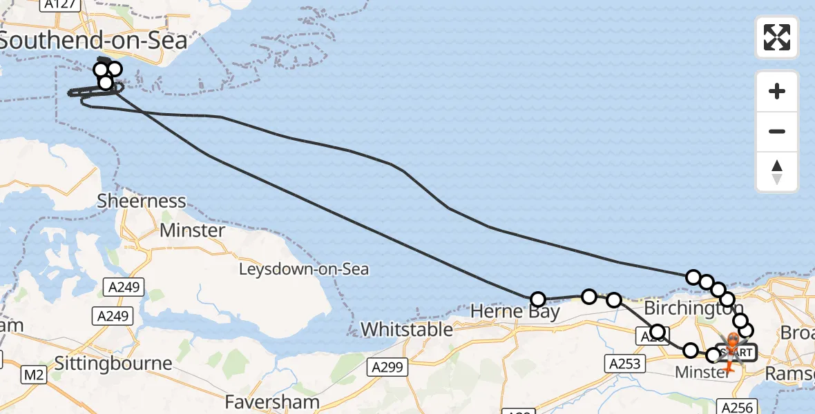 Flight route Coastguard Helicopter Manston Airport - Manston Airport, 25 August 2026, 17:36