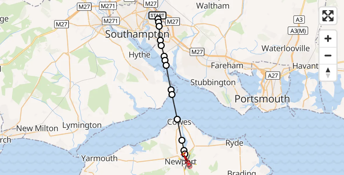 Flight route Air Ambulance Helicopter West End - Newport, 25 August 2026, 17:55