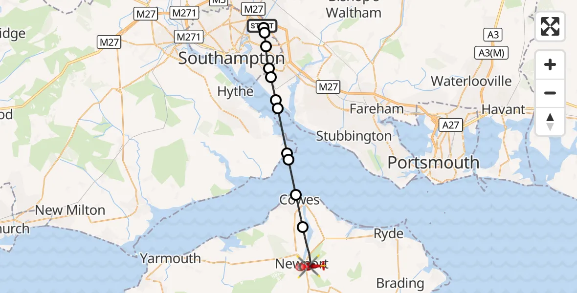 Flight route Air Ambulance Helicopter Townhill Park - Newport, 25 August 2026, 17:55