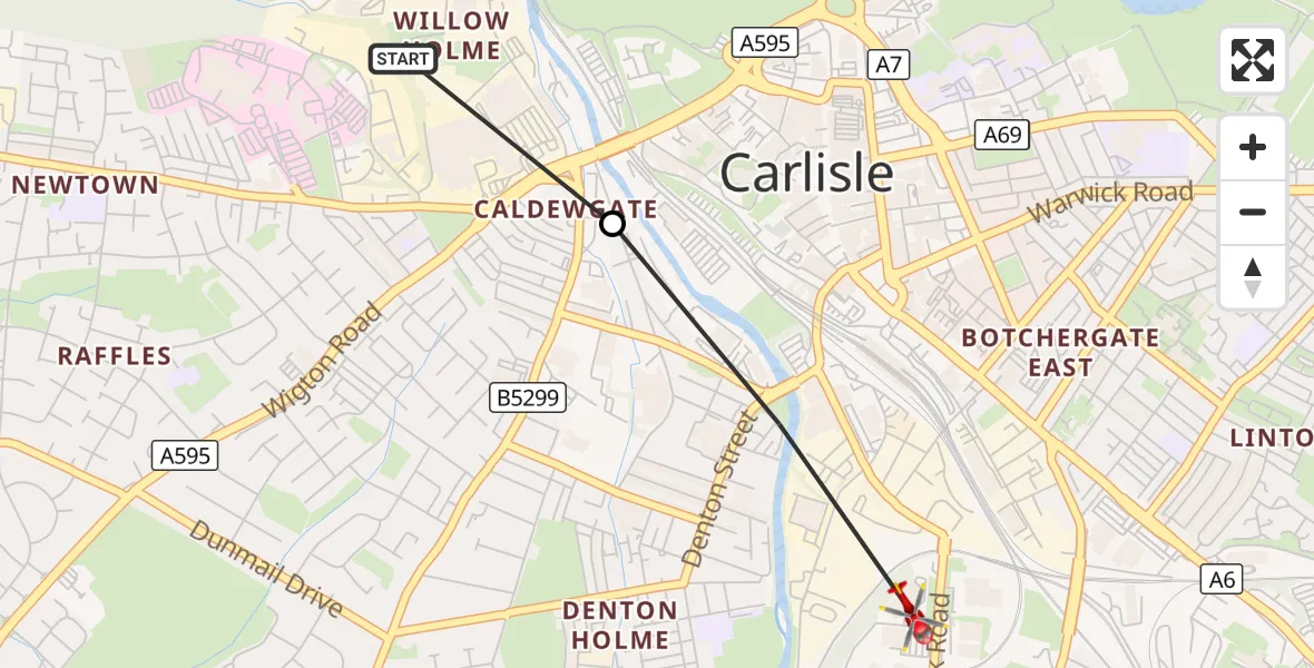 Flight route Air Ambulance Helicopter Carlisle General - Carlisle, 25 August 2026, 17:57