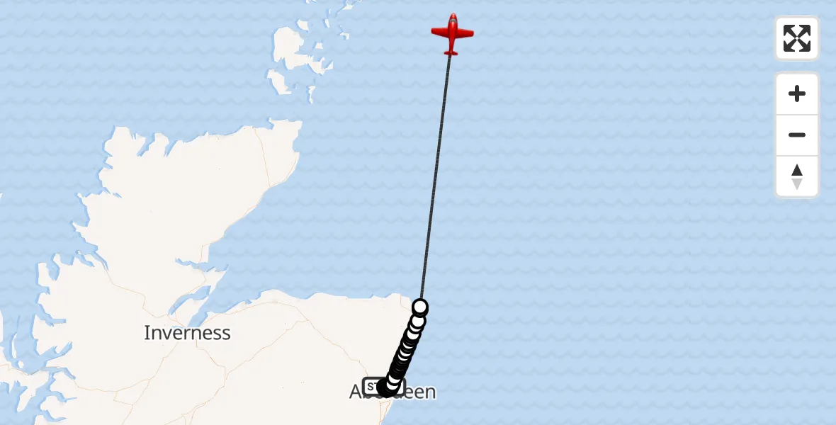 Flight route Air Ambulance Aircraft Bankhead - North Sea, 25 August 2026, 18:48