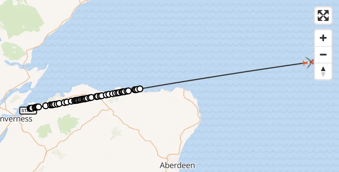 Flight route Coastguard Helicopter Inverness Airport - North Sea, 25 August 2026, 18:54