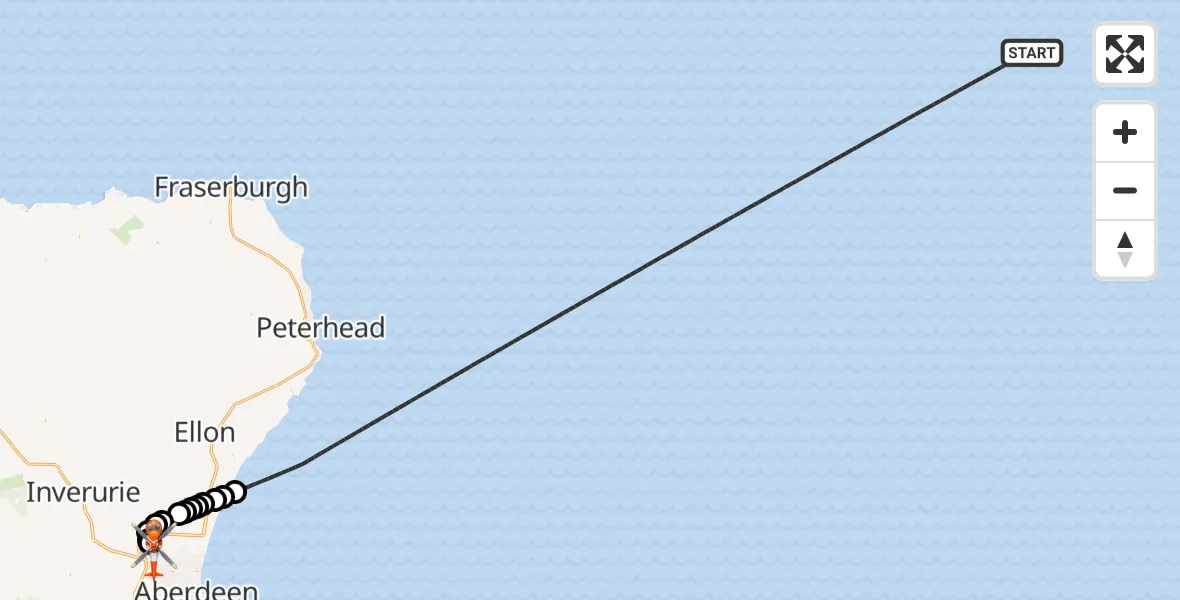 Flight route Coastguard Helicopter North Sea - Aberdeen International Airport, 25 August 2026, 20:13