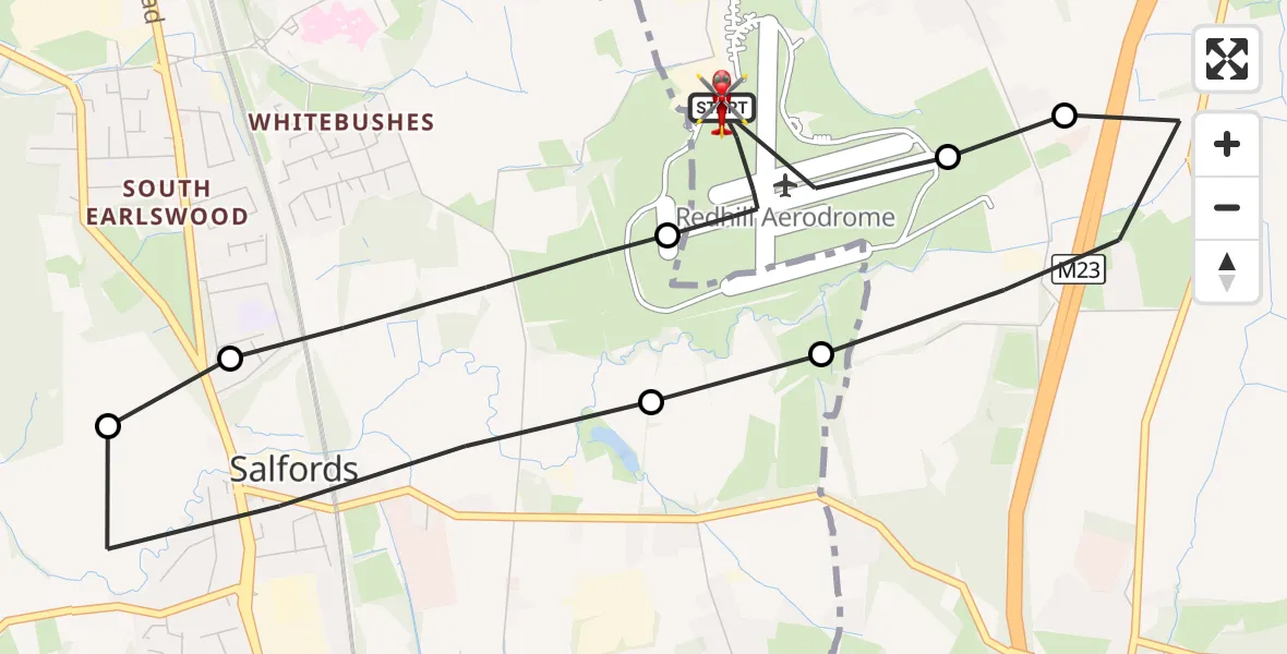 Flight route Air Ambulance Helicopter Redhill Aerodrome - Redhill Aerodrome, 25 August 2026, 20:18