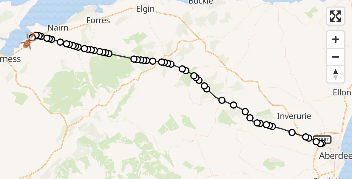 Flight route Coastguard Helicopter Aberdeen International Airport - Inverness Airport, 25 August 2026, 21:02