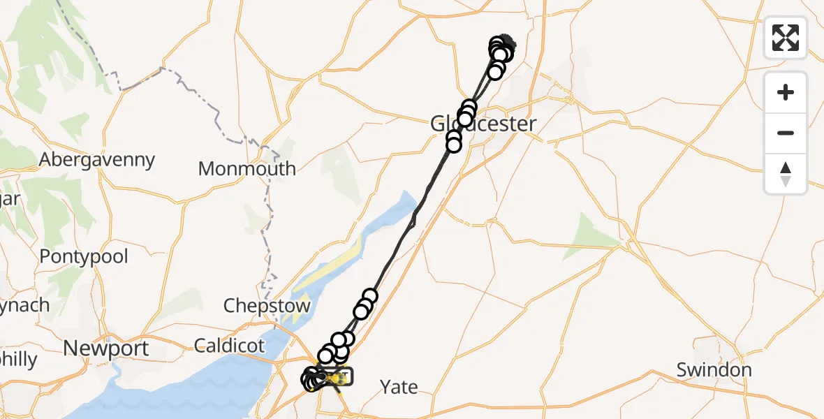 Flight route Police Helicopter Hortham - Almondsbury Helicopter Base, 25 August 2026, 23:49