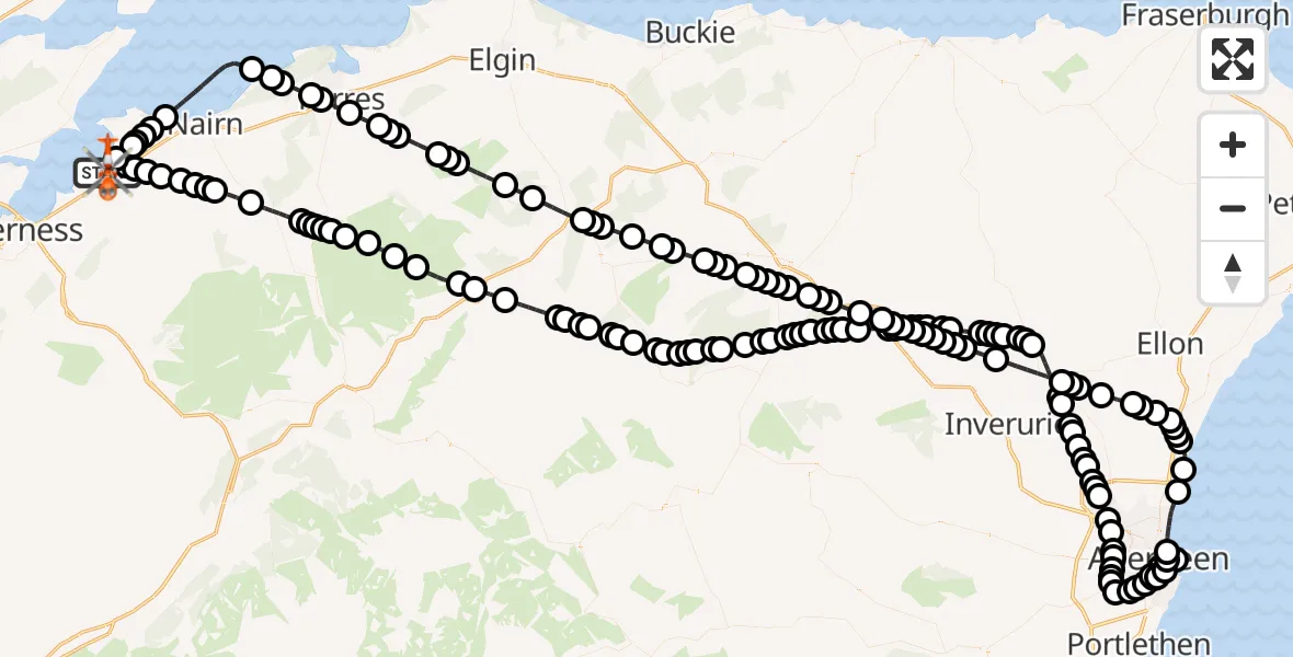 Flight route Coastguard Helicopter Inverness Airport - Inverness Airport, 26 August 2026, 03:38