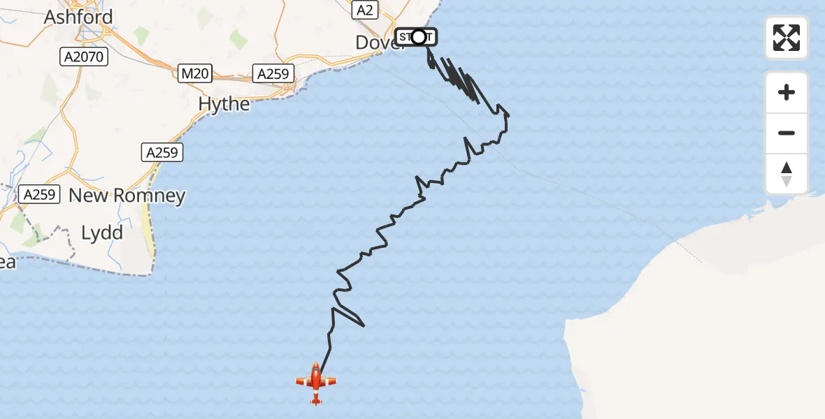 Flight route Coastguard Drone Dover - English Channel, 26 August 2026, 05:58