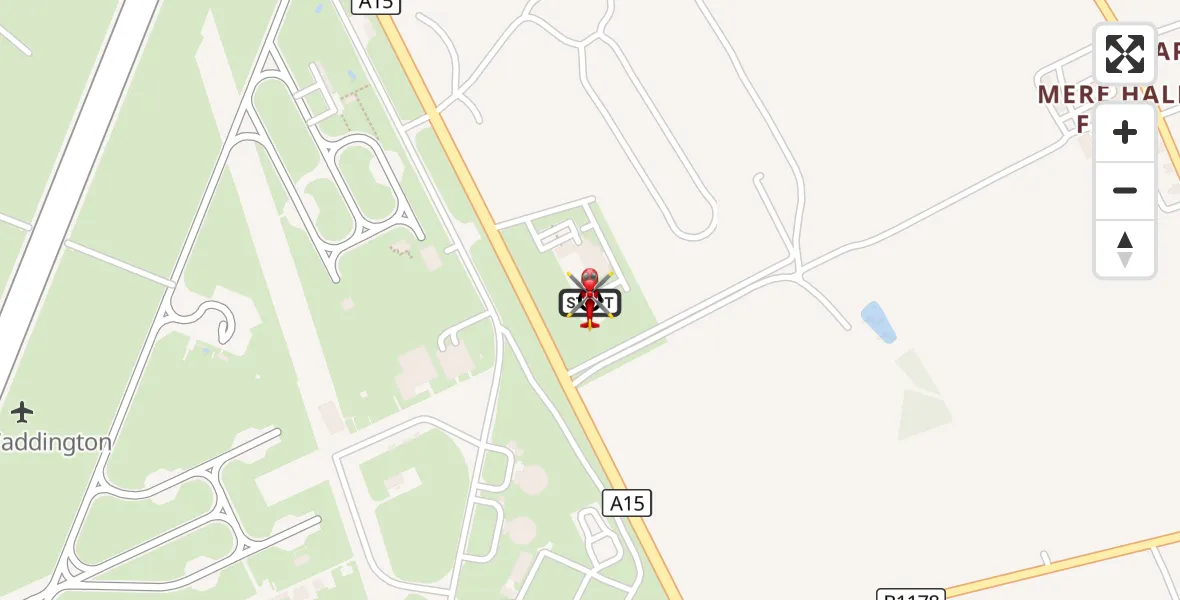 Flight route Air Ambulance Helicopter RAF Waddington - North Kesteven, 26 August 2026, 07:47