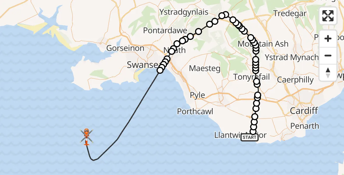 Flight route Coastguard Helicopter MOD St Athan - Bristol Channel, 26 August 2026, 08:26