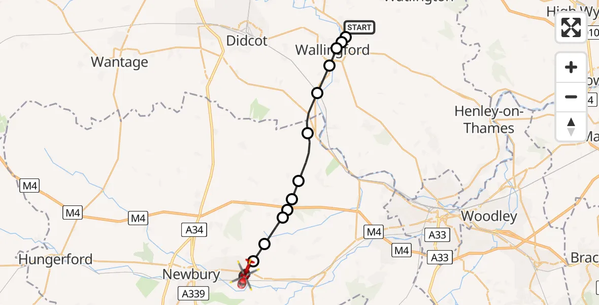 Flight route Air Ambulance Helicopter RAF Benson - Thatcham, 26 August 2026, 08:57