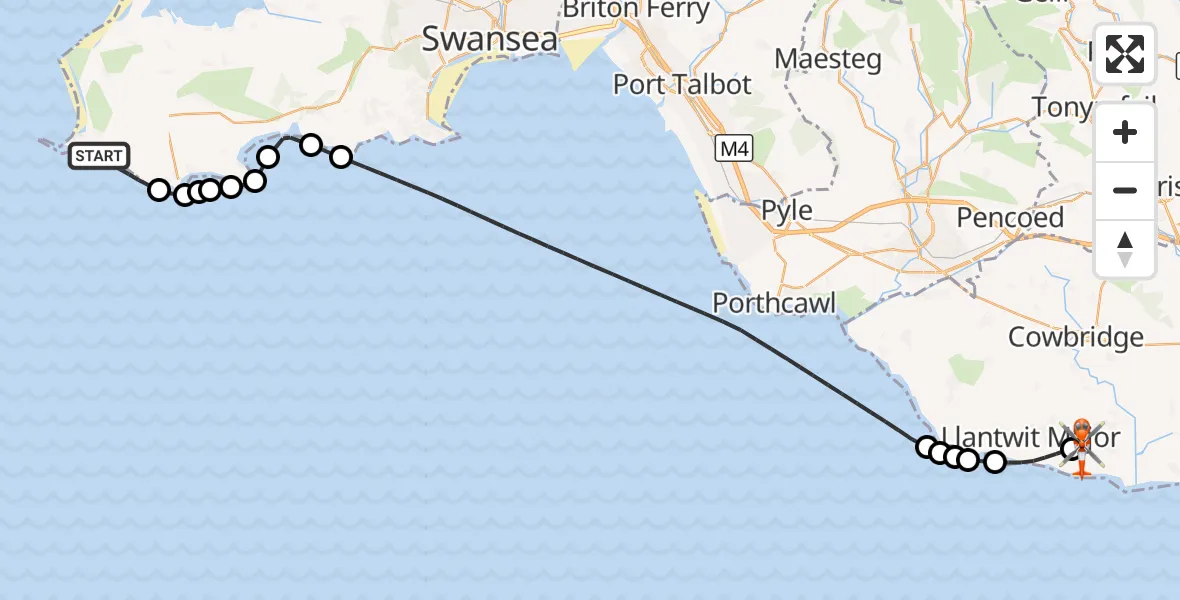 Flight route Coastguard Helicopter Rhossili - MOD St Athan, 26 August 2026, 09:15