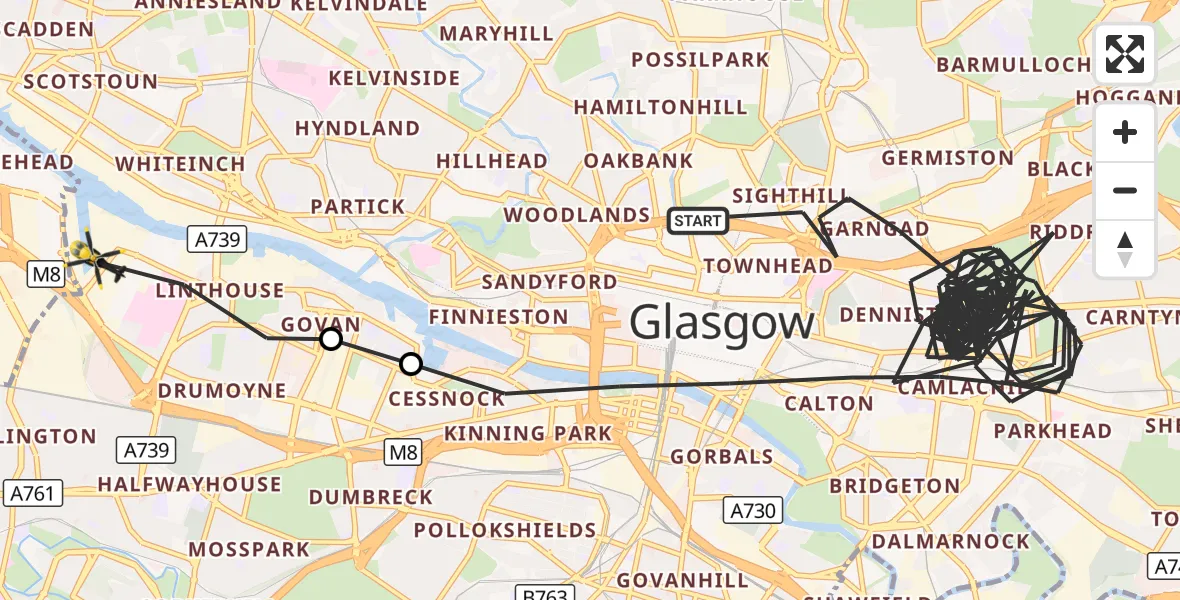 Flight route Police Helicopter Glasgow - Glasgow, 26 August 2026, 10:16