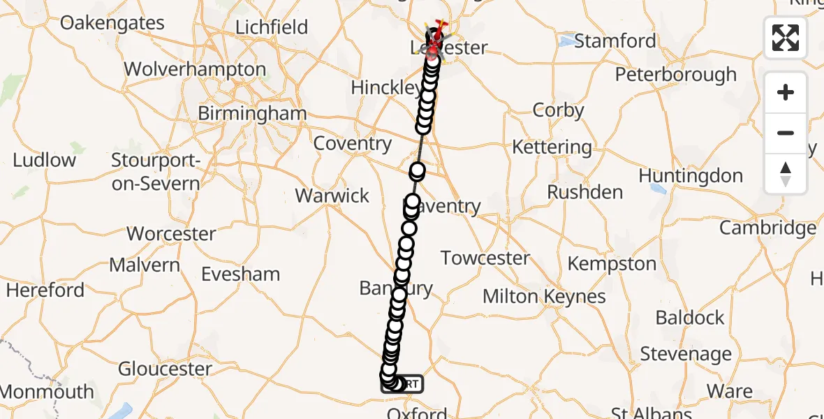 Flight route Air Ambulance Helicopter London Oxford Airport - Bradgate Heights, 26 August 2026, 11:26