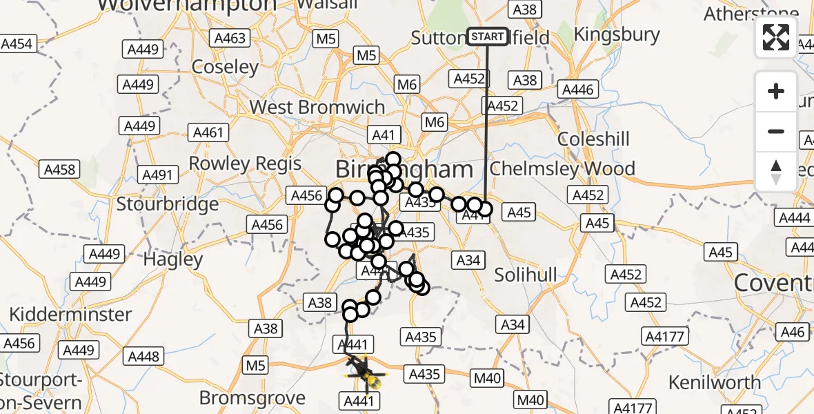 Flight route Police Helicopter Sutton Coldfield - Bromsgrove, 26 August 2026, 11:40