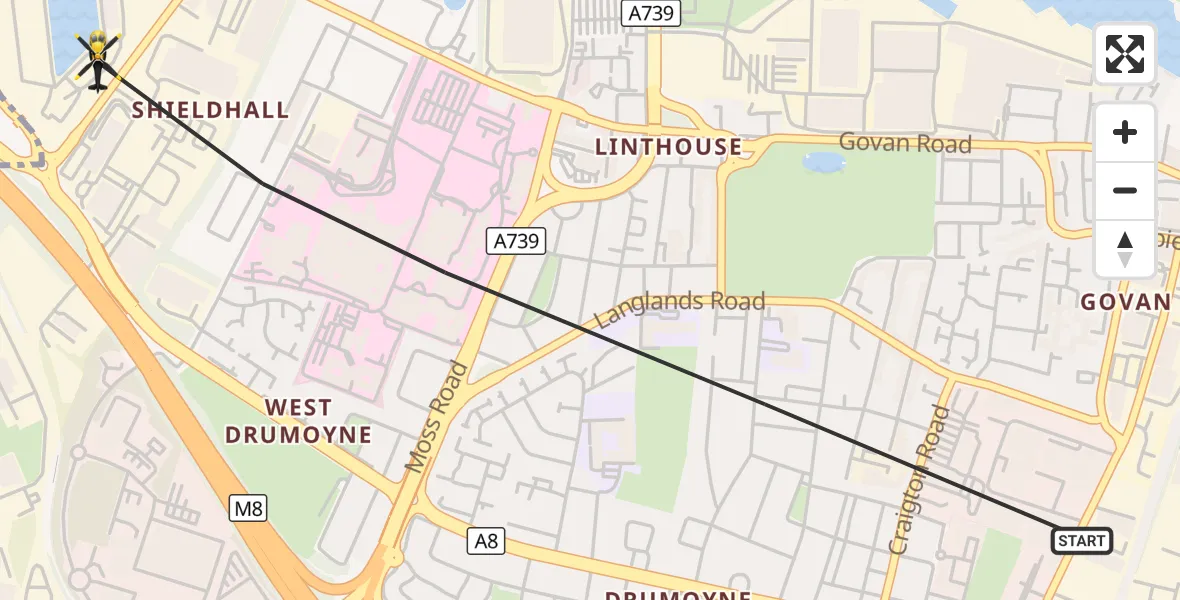 Flight route Police Helicopter Glasgow - Glasgow, 26 August 2026, 11:46