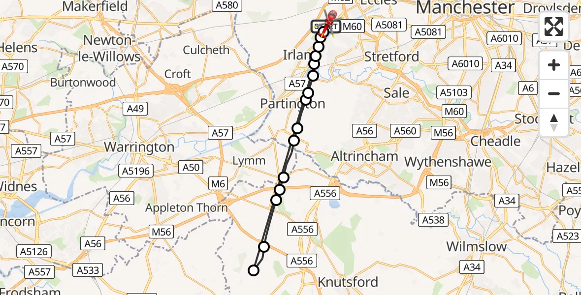 Flight route Air Ambulance Helicopter Manchester Barton Aerodrome - Manchester Barton Aerodrome, 26 August 2026, 11:51