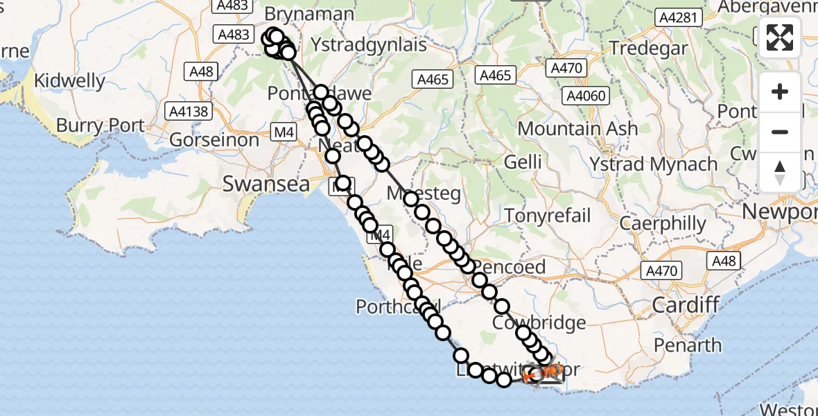 Flight route Coastguard Helicopter MOD St Athan - MOD St Athan, 26 August 2026, 12:10