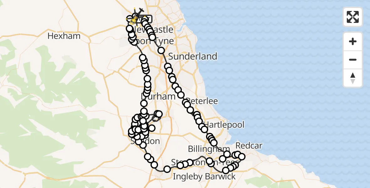 Flight route Police Helicopter Newcastle upon Tyne - Newcastle International Airport, 26 August 2026, 13:10