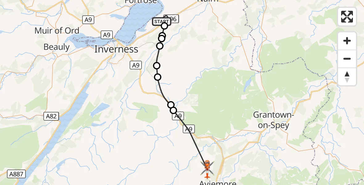 Flight route Coastguard Helicopter Inverness Airport - Aviemore, 26 August 2026, 13:36