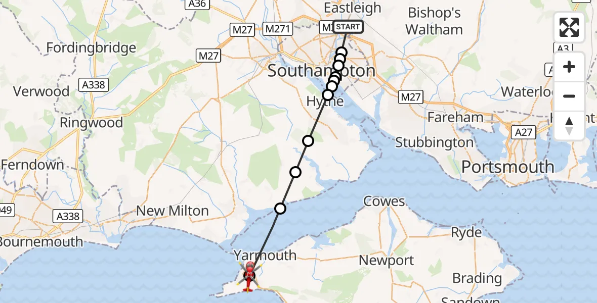 Flight route Air Ambulance Helicopter Southampton Airport - Easton, 26 August 2026, 13:38