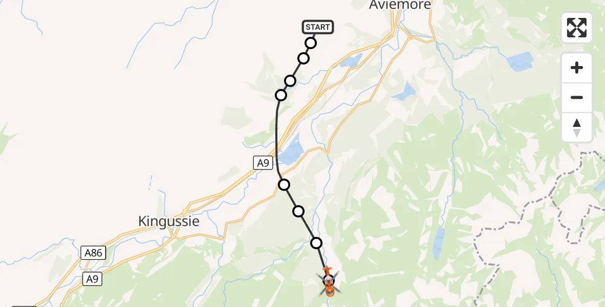 Flight route Coastguard Helicopter Aviemore - Highland, 26 August 2026, 14:01