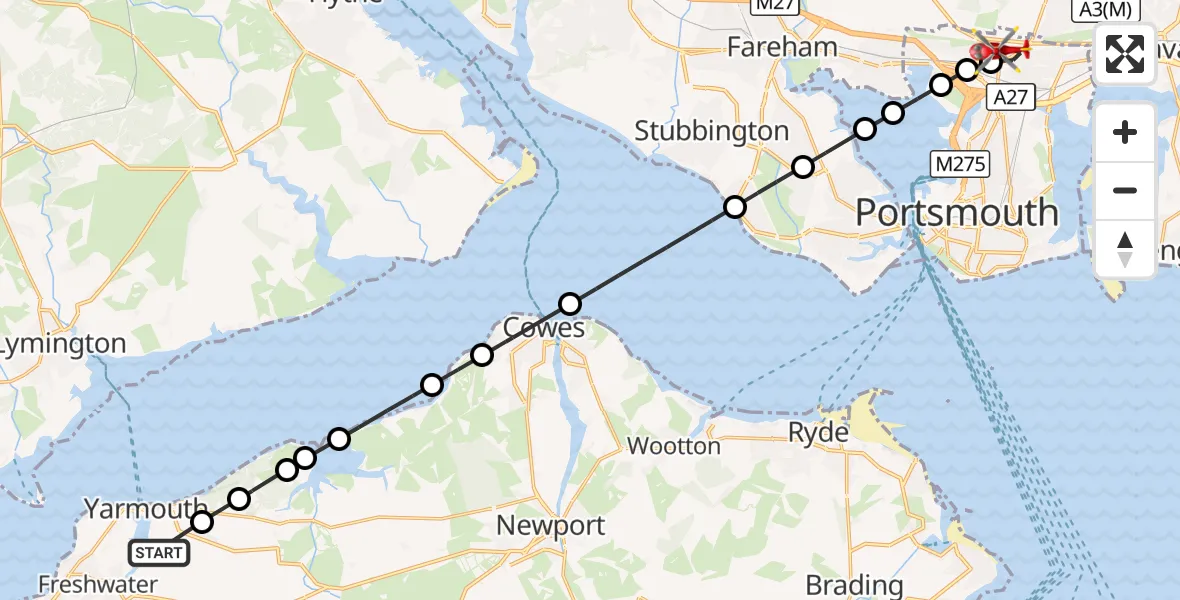 Flight route Air Ambulance Helicopter Freshwater Bay - Queen Alexandra Hospital, 26 August 2026, 14:24