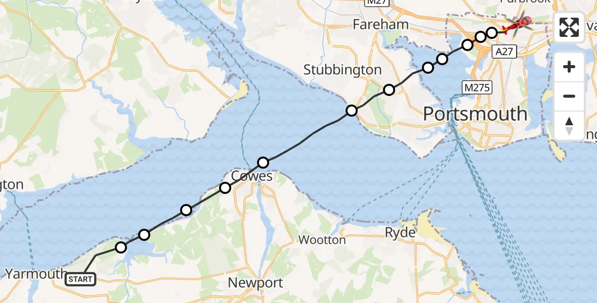 Flight route Air Ambulance Helicopter Cranmore - Drayton, 26 August 2026, 14:25