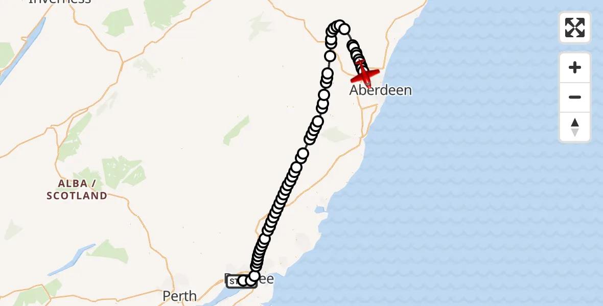 Flight route Air Ambulance Aircraft Dundee Airport - Aberdeen International Airport, 26 August 2026, 14:39