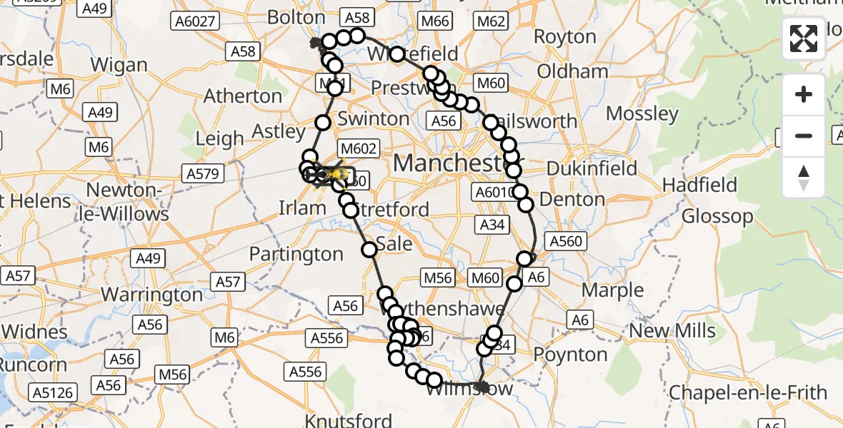 Flight route Police Helicopter Manchester Barton Aerodrome - Manchester Barton Aerodrome, 26 August 2026, 14:56
