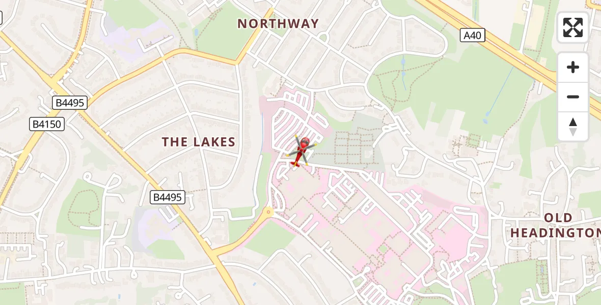 Flight route Air Ambulance Helicopter John Radcliffe Hospital - John Radcliffe Hospital, 26 August 2026, 15:15