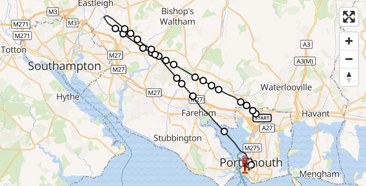 Flight route Air Ambulance Helicopter Queen Alexandra Hospital - Old Portsmouth, 26 August 2026, 15:17